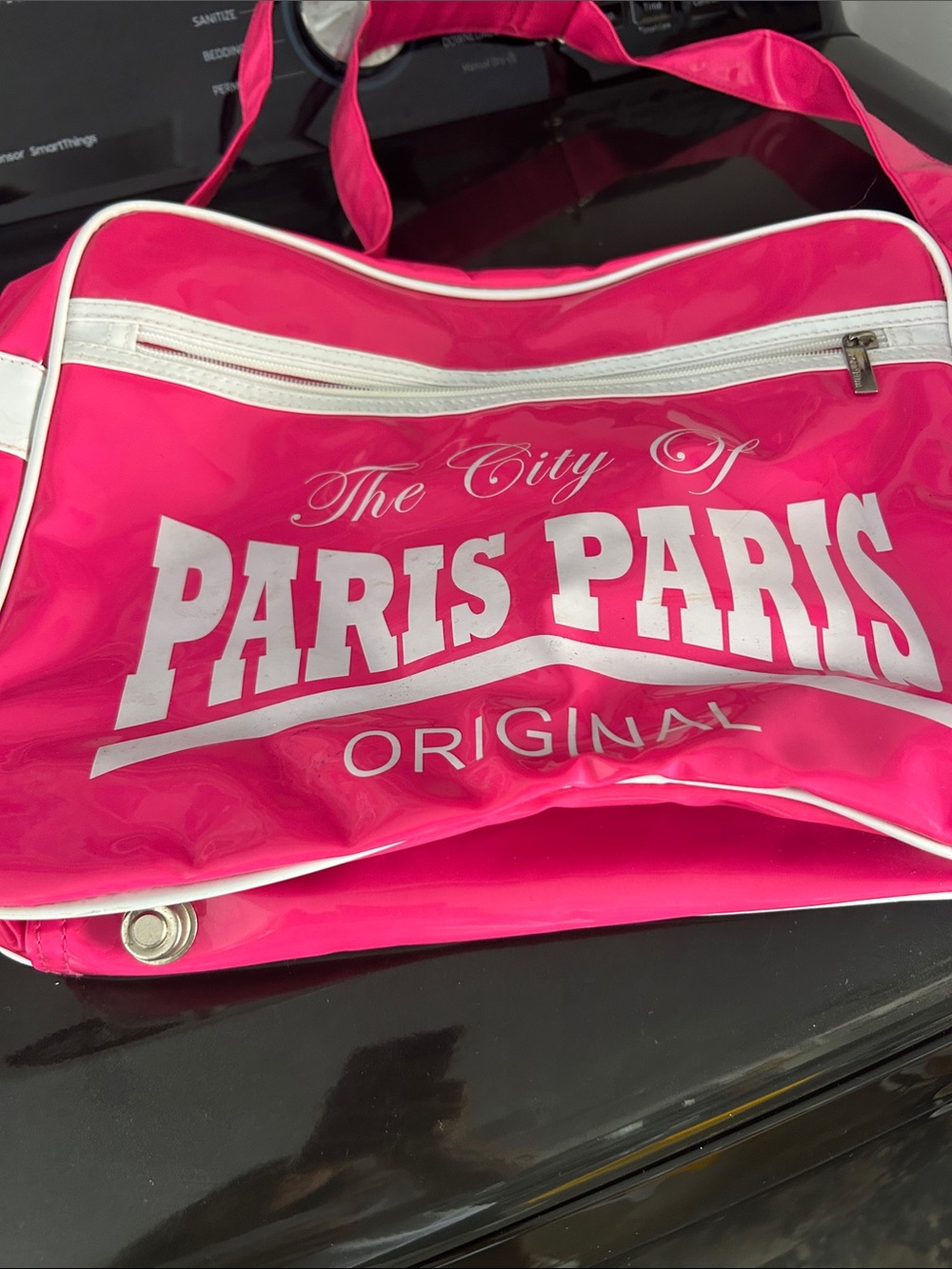 Hot Pink Paris Print Travel Shoulder Bag